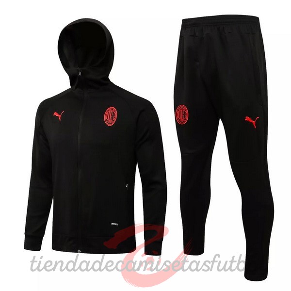 Chaqueta Con Capucha AC Milan 2021 2022 Negro Rojo Camisetas Originales Baratas