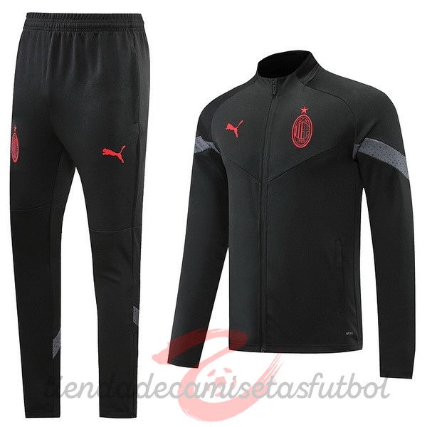 Conjunto Completo Ropa Deportiva Con Cremallera Larga AC Milan 2022 2023 Negro Camisetas Originales Baratas