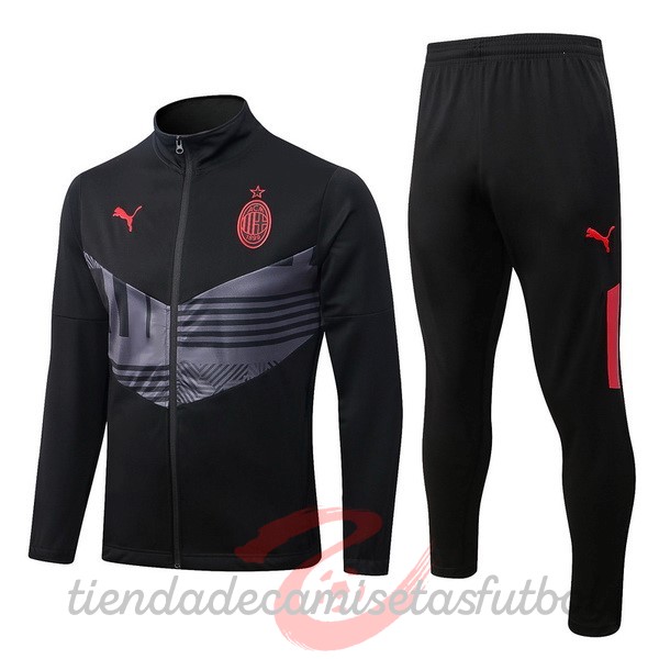 Conjunto Completo Ropa Deportiva Con Cremallera Larga AC Milan 2022 2023 Negro Gris Camisetas Originales Baratas