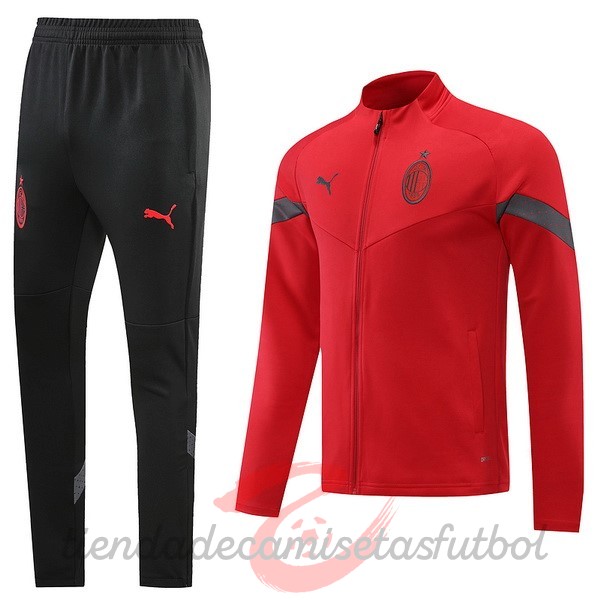Conjunto Completo Ropa Deportiva Con Cremallera Larga AC Milan 2022 2023 Negro Rojo Camisetas Originales Baratas