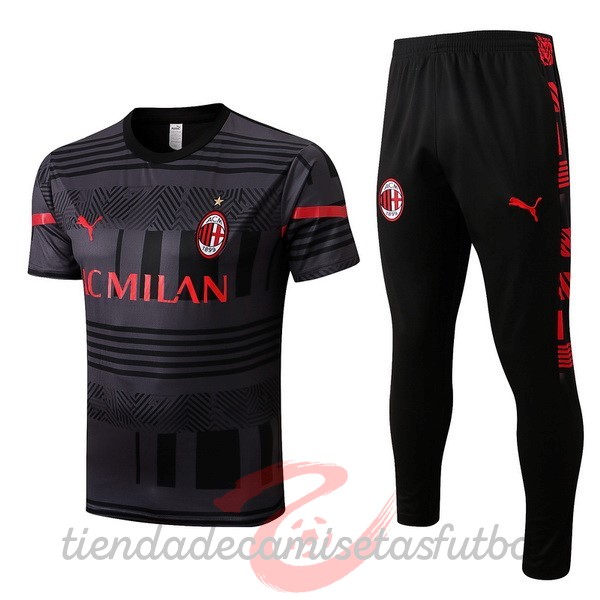 Entrenamiento Conjunto Completo AC Milan 2022 2023 Gris I Negro Camisetas Originales Baratas