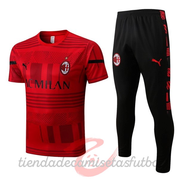 Entrenamiento Conjunto Completo AC Milan 2022 2023 Rojo I Negro Camisetas Originales Baratas