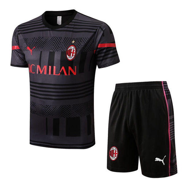 Entrenamiento Conjunto Completo AC Milan 2022 2023 Gris Negro Camisetas Originales Baratas