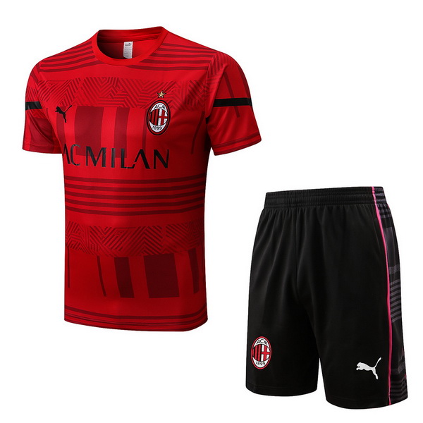 Entrenamiento Conjunto Completo AC Milan 2022 2023 Rojo Negro Camisetas Originales Baratas