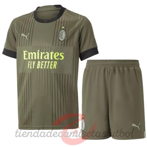Tercera Conjunto De Niños AC Milan 2022 2023 Verde Camisetas Originales Baratas