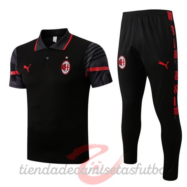 Conjunto Completo Polo AC Milan 2022 2023 Negro Rojo Camisetas Originales Baratas