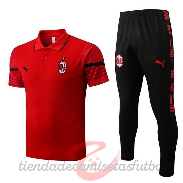 Conjunto Completo Polo AC Milan 2022 2023 Rojo Negro Camisetas Originales Baratas