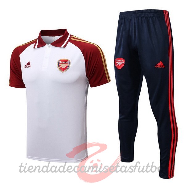 Conjunto Completo Polo Arsenal 2022 2023 Blanco Rojo Negro Camisetas Originales Baratas