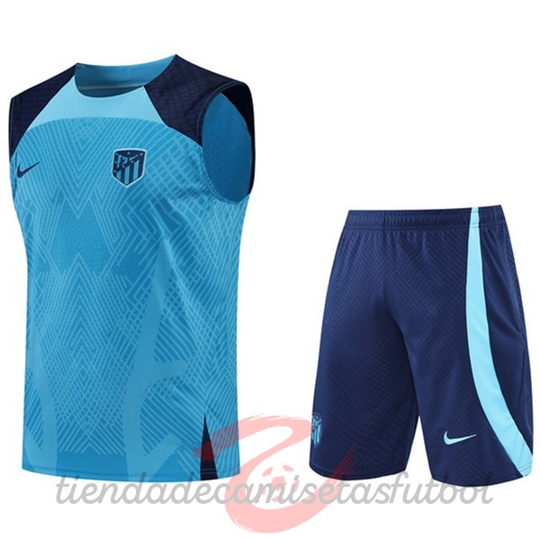 Entrenamiento Sin Mangas Conjunto Completo Atlético Madrid 2022 2023 Azul Camisetas Originales Baratas