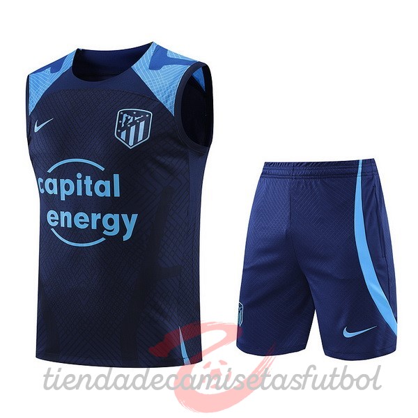 Entrenamiento Sin Mangas Conjunto Completo Atlético Madrid 2022 2023 Azul Marino Camisetas Originales Baratas