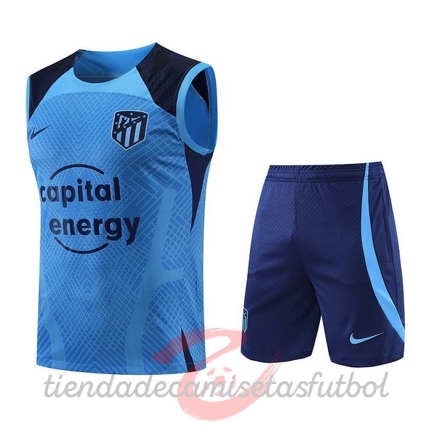 Entrenamiento Sin Mangas Conjunto Completo Atlético Madrid 2022 2023 I Azul Camisetas Originales Baratas