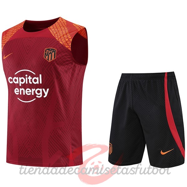 Entrenamiento Sin Mangas Conjunto Completo Atlético Madrid 2022 2023 Rojo Negro Camisetas Originales Baratas