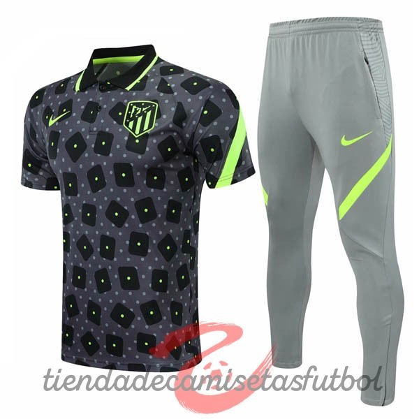 Conjunto Completo Polo Atlético Madrid 2020 2021 Negro Gris Camisetas Originales Baratas