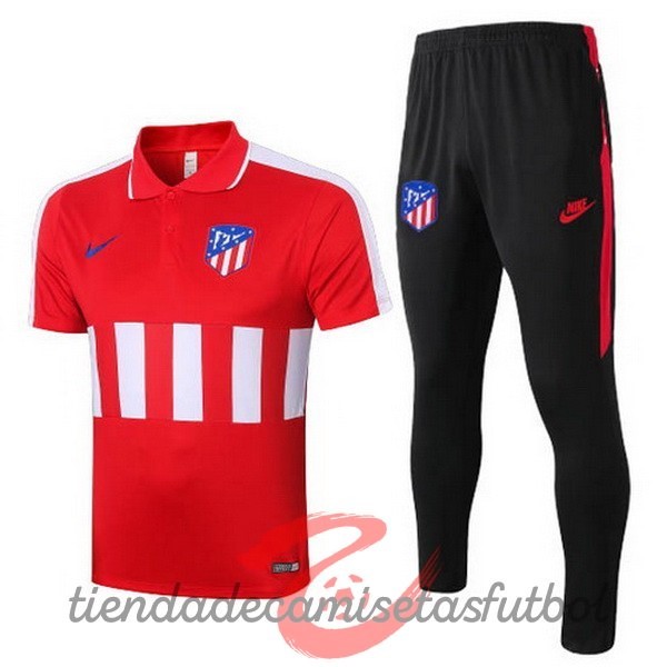 Conjunto Completo Polo Atlético Madrid 2020 2021 Rojo Negro Camisetas Originales Baratas