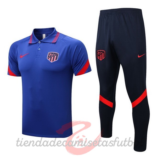 Conjunto Completo Polo Atlético Madrid 2022 2023 Azul Negro Camisetas Originales Baratas