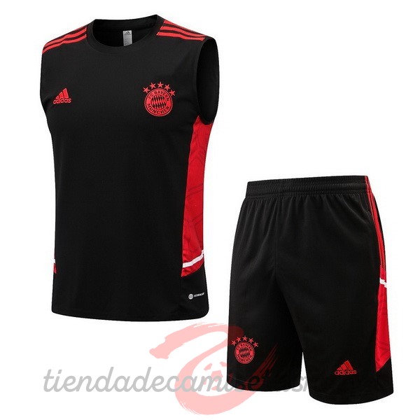 Entrenamiento Sin Mangas Conjunto Completo Bayern Múnich 2022 2023 Negro II Rojo Camisetas Originales Baratas