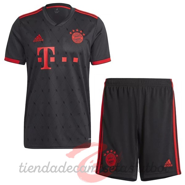 Segunda Conjunto De Niños Bayern Múnich 2022 2023 Negro Camisetas Originales Baratas