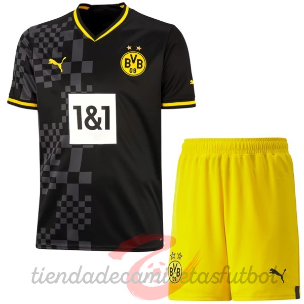 Segunda Conjunto De Niños Borussia Dortmund 2022 2023 Negro Camisetas Originales Baratas