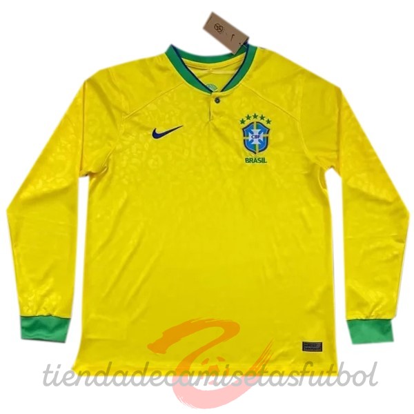 Tailandia Casa Camiseta Manga Larga Brasil 2022 Amarillo Camisetas Originales Baratas