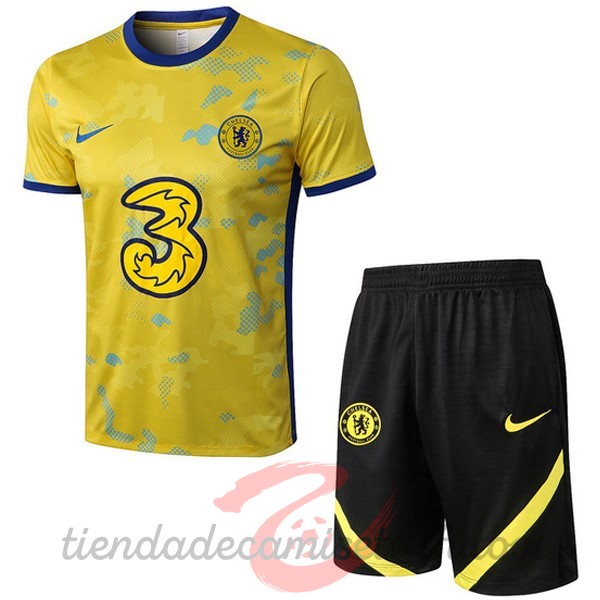 Entrenamiento Conjunto Completo Chelsea 2022 2023 Amarillo I Negro Camisetas Originales Baratas