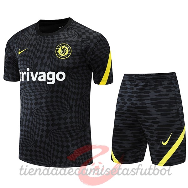 Entrenamiento Conjunto Completo Chelsea 2022 2023 Negro Amarillo Camisetas Originales Baratas