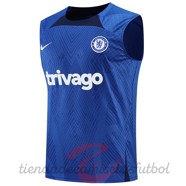 Entrenamiento Sin Mangas Chelsea 2022 2023 Azul Blanco Camisetas Originales Baratas