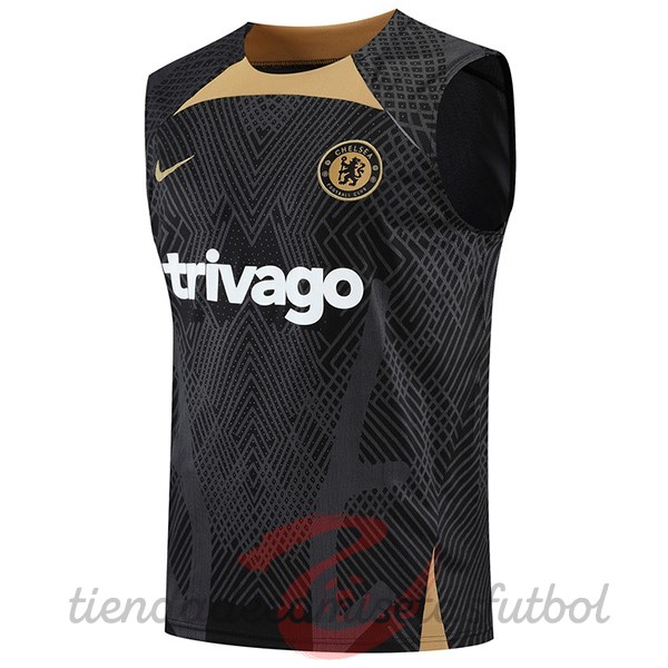 Entrenamiento Sin Mangas Chelsea 2022 2023 Negro Amarillo Camisetas Originales Baratas