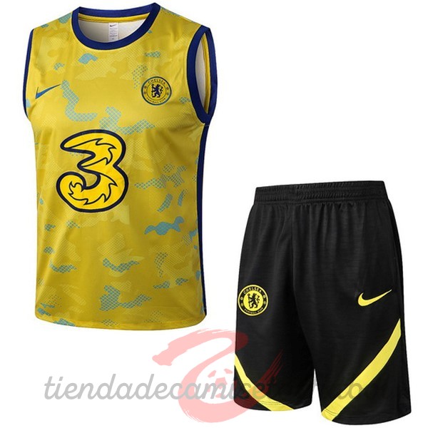 Entrenamiento Sin Mangas Conjunto Completo Chelsea 2022 2023 Amarillo Negro Camisetas Originales Baratas