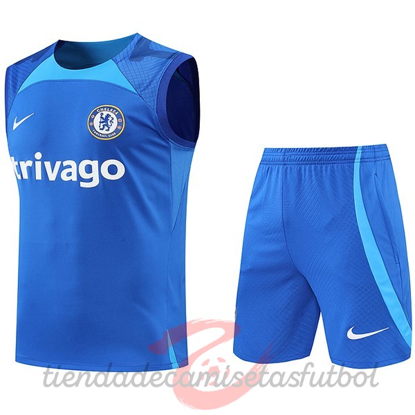 Entrenamiento Sin Mangas Conjunto Completo Chelsea 2022 2023 Azul Blanco Camisetas Originales Baratas