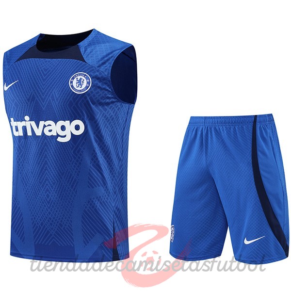 Entrenamiento Sin Mangas Conjunto Completo Chelsea 2022 2023 Azul Blanco Negro Camisetas Originales Baratas
