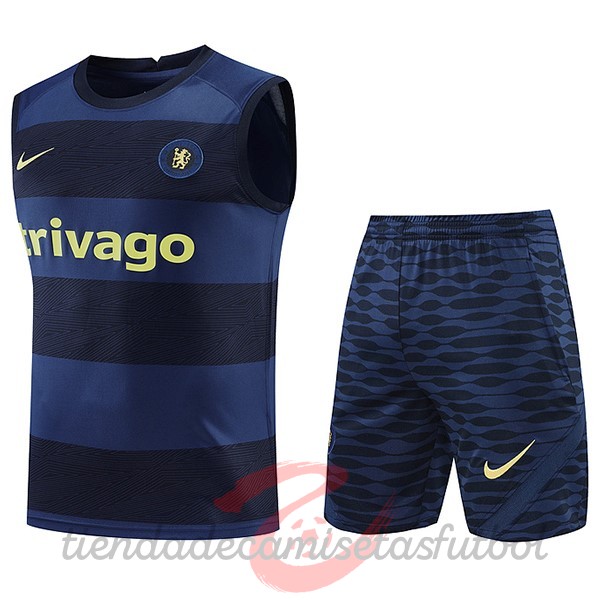Entrenamiento Sin Mangas Conjunto Completo Chelsea 2022 2023 Azul Marino Camisetas Originales Baratas