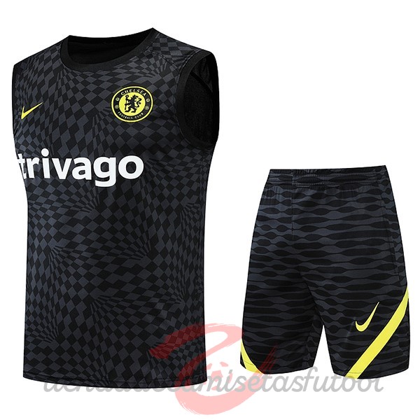 Entrenamiento Sin Mangas Conjunto Completo Chelsea 2022 2023 Negro Amarillo Camisetas Originales Baratas