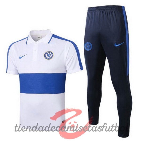 Conjunto Completo Polo Chelsea 2020 2021 Blanco Azul Camisetas Originales Baratas