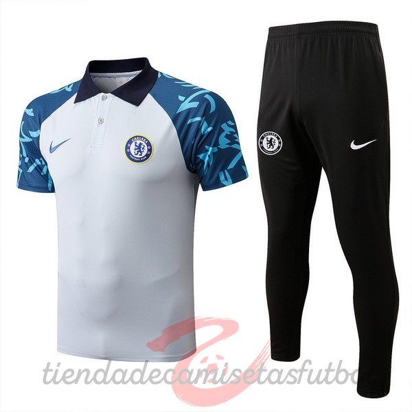 Conjunto Completo Polo Chelsea 2022 2023 Blanco Negro Camisetas Originales Baratas