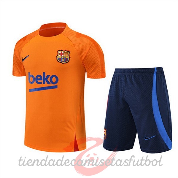 Entrenamiento Conjunto Completo Barcelona 2022 2023 Naranja Negro Camisetas Originales Baratas