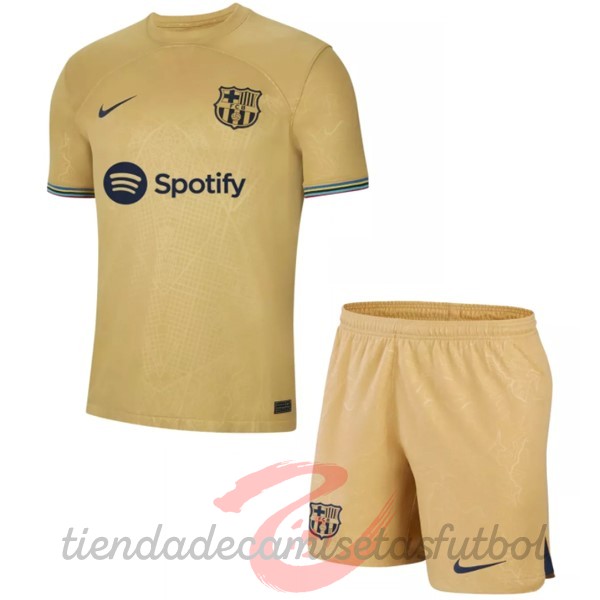 Segunda Conjunto De Niños Barcelona 2022 2023 Amarillo Camisetas Originales Baratas