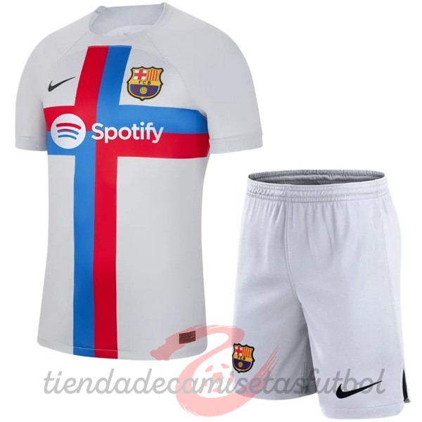 Tercera Conjunto De Niños Barcelona 2022 2023 Gris Camisetas Originales Baratas