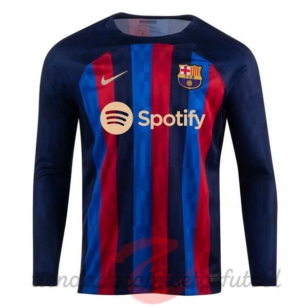 Tailandia Casa Camiseta Manga Larga Barcelona 2022 2023 Rojo Azul Camisetas Originales Baratas