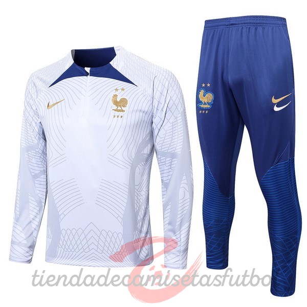 Conjunto Completo Sudadera Entrenamiento Francia 2022 Blanco Azul Camisetas Originales Baratas