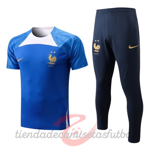 Entrenamiento Conjunto Completo Francia 2022 Azul Blanco Camisetas Originales Baratas