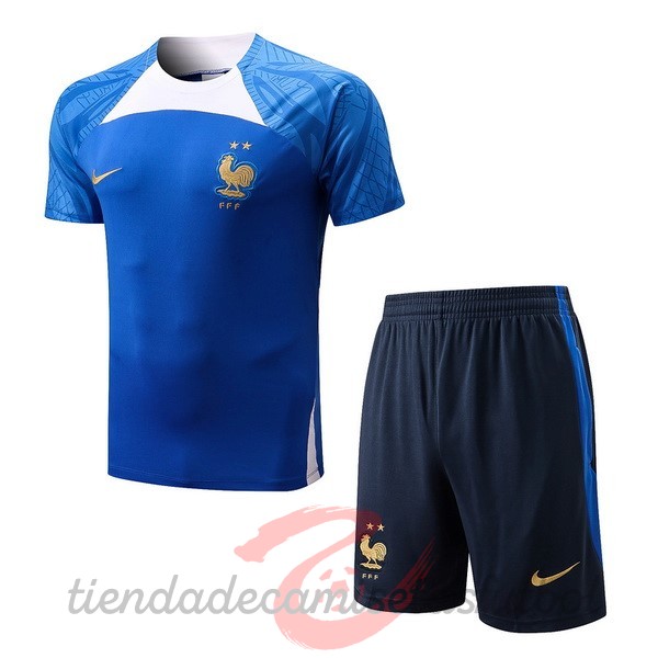 Entrenamiento Conjunto Completo Francia 2022 Azul I Blanco Camisetas Originales Baratas