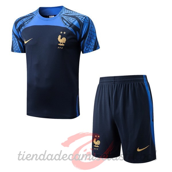Entrenamiento Conjunto Completo Francia 2022 Azul Marino Camisetas Originales Baratas