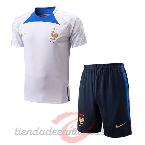 Entrenamiento Conjunto Completo Francia 2022 Blanco Azul Camisetas Originales Baratas