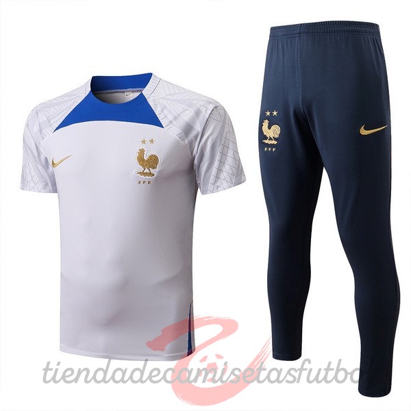 Entrenamiento Conjunto Completo Francia 2022 Blanco I Azul Camisetas Originales Baratas