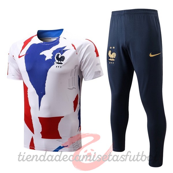 Entrenamiento Conjunto Completo Francia 2022 Blanco I Azul Rojo Camisetas Originales Baratas