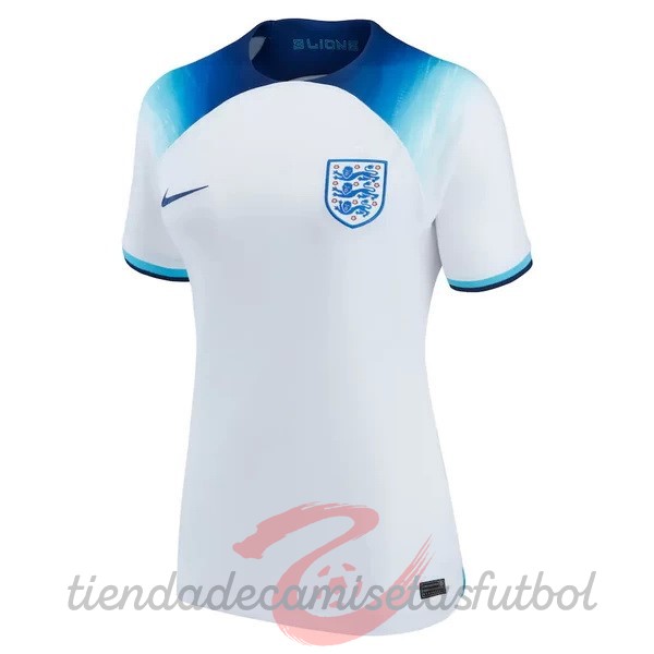 Casa Camiseta Mujer Inglaterra 2022 Blanco Azul Camisetas Originales Baratas