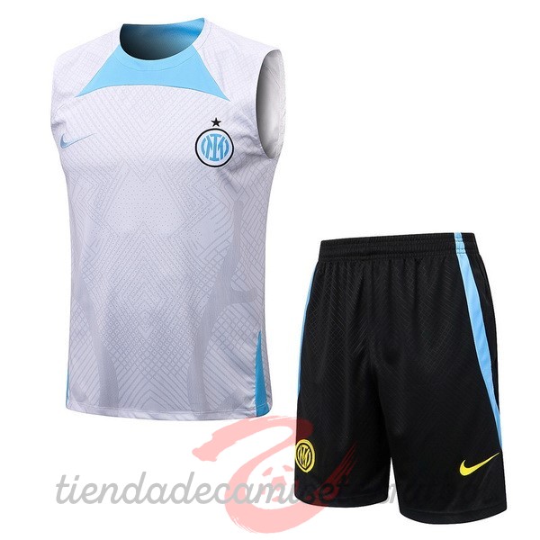 Entrenamiento Sin Mangas Conjunto Completo Inter Milán 2022 2023 Blanco Azul Camisetas Originales Baratas