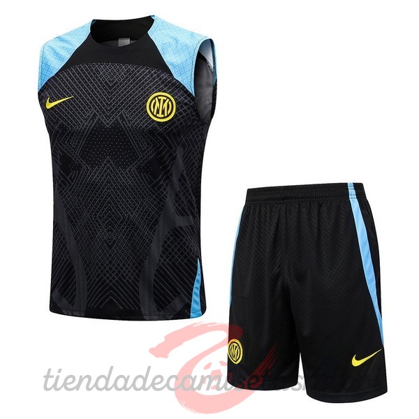 Entrenamiento Sin Mangas Conjunto Completo Inter Milán 2022 2023 Negro Azul Camisetas Originales Baratas