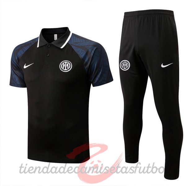 Conjunto Completo Polo Inter Milán 2022 2023 Negro Gris Camisetas Originales Baratas