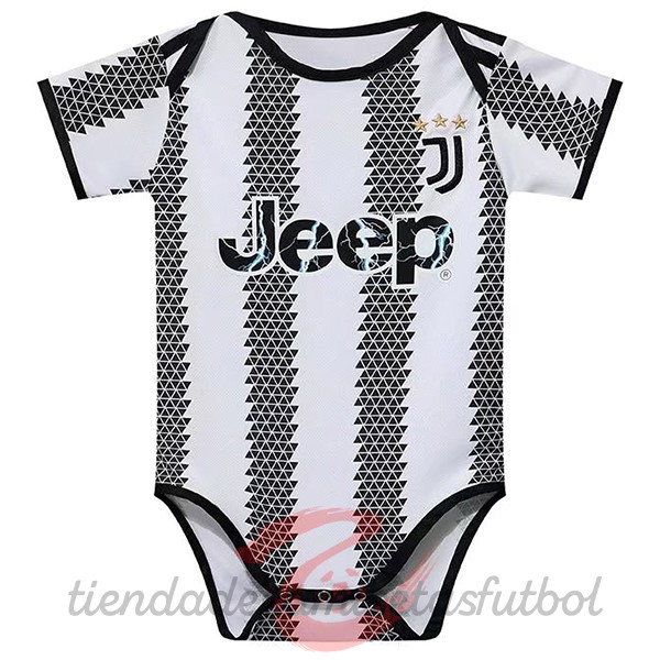 Casa Onesies Niños Juventus 2022 2023 Blanco Negro Camisetas Originales Baratas